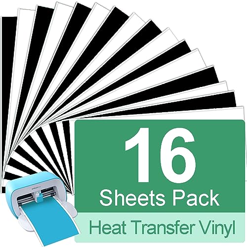 TAOYIO Smart Iron On pour Cri-cut Joy, 8 Feuilles noir et blanc Vinyle de Transfert de Chaleur, 14 cm x 30,5 cm Vinyle Thermocollant, Flex Thermocollant pour Tissus DIY T-Shirts, Vêtements, Chapeaux