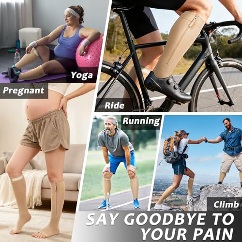 Image of Ailaka Zipper Compression Socks for Women Men, 20-30 mmHg Open Toe Compression Socks Knee High, Ted Hose Compression Stockings for Edema, Varicose Veins