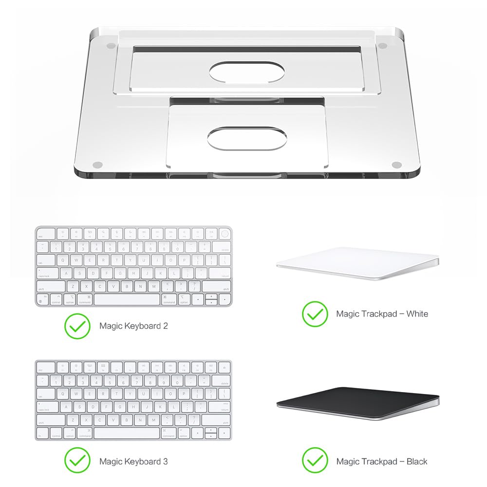 Support en acrylique transparent et repose-poignet compatible avec Apple Magic Keyboard & Magic Trackpad 2/3, plateau de clavier ergonomique – Transparent (clavier et trackpad non inclus)
