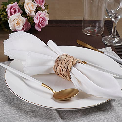 Attaone 6Pcs Round Woven Napkin Ring, Water Hyacinth Napkins Holder, Handmade Braided Natural Napkin Rings, Christmas, Thanksgiving, Birthday Party Decorations And Everyday Life (Water Hyacinth) #TOP1