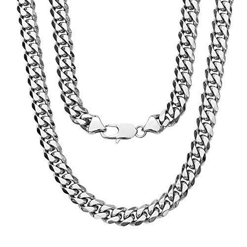 Silver Cuban Link Chain Necklace or Bracelet with Design Lobster Clasp for Men Boys High Polished Stainless Steel Hip Hop Miami Curb Chains(6MM, 16 )