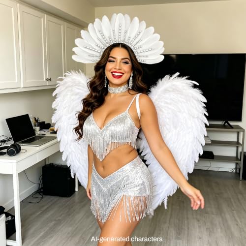 LaVenty White Feather Headpiece 1920s Carnival Showgirl Headdress by LaVenty - Used condition - Image 6