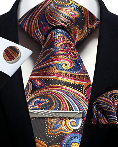 Image of Paisley Floral Mens Tie Formal Necktie Pocket Squares Ties Clips Cufflinks Classic for Men Set
