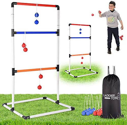 Ladder Toss Ball Game Set – Fun Game for Yard, Lawn, Backyard, Party, Indoor, Outdoor – 6 Toss Bolos with Thick Rope – Built-in Score Tracker – With Backpack Bag – Easy Seag – Easy Setup – 2-4 Player