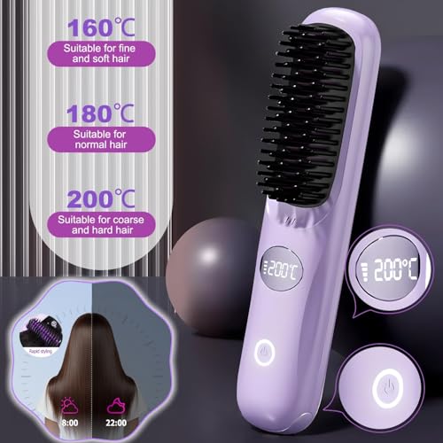 Cepillo alisador de pelo inalámbrico portátil morado miniatura 2