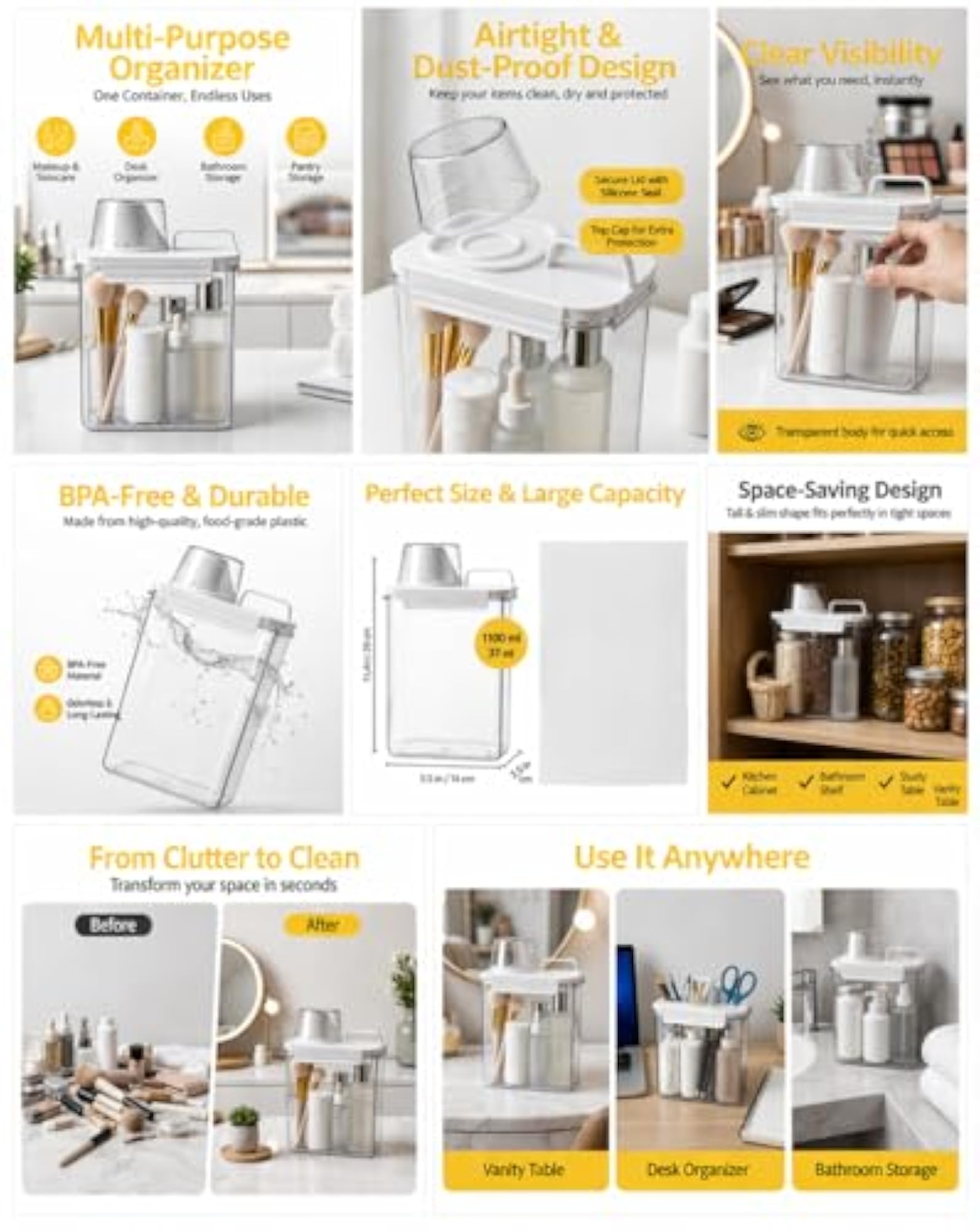 Transparent Airtight Multi-Purpose Organizer, 180ml