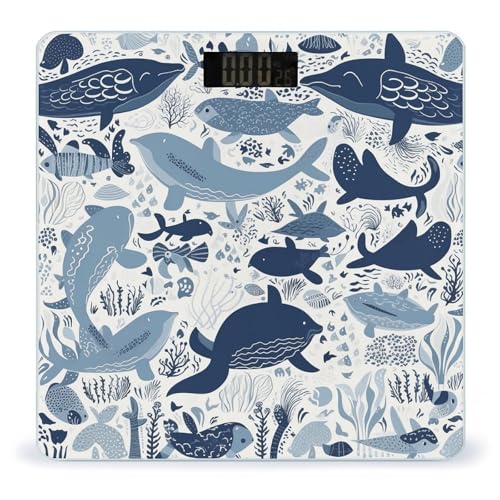 Báscula digital de baño con diseño oceánico y vidrio templado miniatura 1
