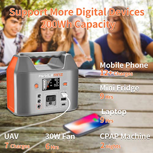 image for 200W Portable Power Station, FIVKLEMNZ 180WH Solar Generator, Backup B
