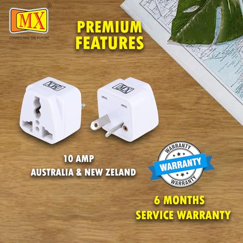 Image of MX India to Australia Travel Adapter Pack of 2 - Universal Converter Plug Type I with 3‑Pin Cross Pins for Australia New Zealand China - 250 V 10 A