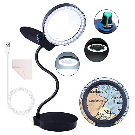 Magnifying Glass with Light and Stand, 2X 13X Magnifying Desk Lamp with Brightness Stepless Dimmable , Adjustable Gooseneck for Reading, Close Work, Hobbies