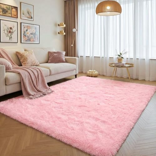Image of junovo Washable, Non-Slip Area Rug, Soft Area Rugs for Living Room 8x10 Feet Fluffy Rug Carpets for Bedroom Shaggy Rugs for Kids Teens Girls Boys Indoor Plush Rug for Bedroom Room, Pink
