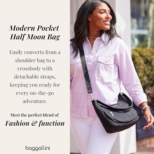 Image of Baggallini Modern Pocket Half Moon 11 inchx10.5 inch Shoulder Women W /Replaceable Straps Converts to Crossbody Bag