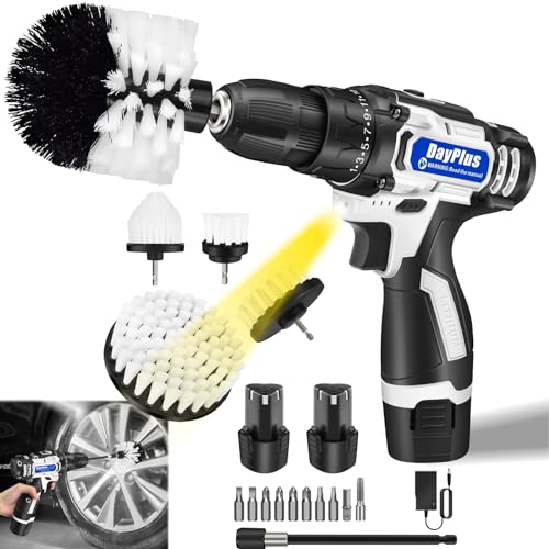 2-in-1 Cordless Drill Scrubber Kit with 5pc Brushes & Long Reach Rod, Professional Power Scrubber, Electric Screwdriver 10pc Bits, 2x Batteries & Charger Included
