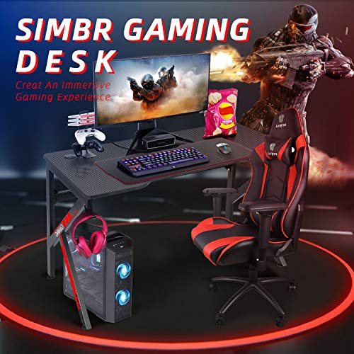Gaming Desk, SIMBR 48” K-Frame Design Computer Desk, Large Workstation Gaming Table for Gaming Laptop, Office PC Gamer Desk with Controller Stand Cup Holder Headphone Hook, Easy to Assemble