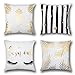 Artscope Funda de Cojín 45x45cm,Funda de Almohada para Cojín Cuadrado Estampado en Caliente Decoración para Sofá Cama Hogar,Set de 4 (Pestañas de Estampado en Caliente/Piña/Hojas)