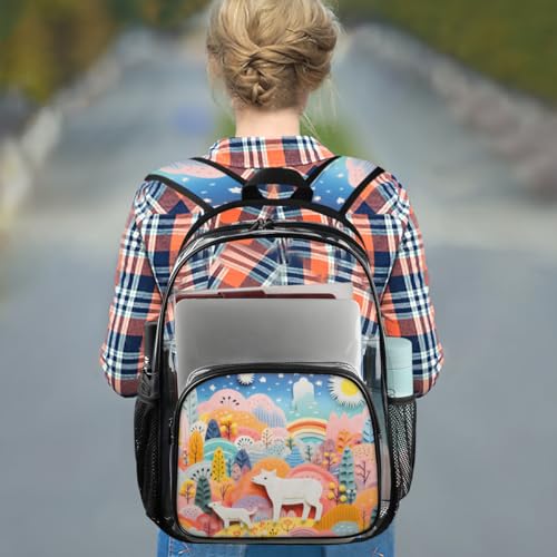 Abstract Flowers Trees Sun Animals Clear Backpack Stadium Approved PVC Backpacks for Adults Heavy Duty Clear Bag for Work Security Travel College3