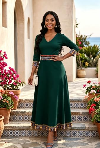 Image of VisiChenup African Print Dress for Women Casual Midi Dress