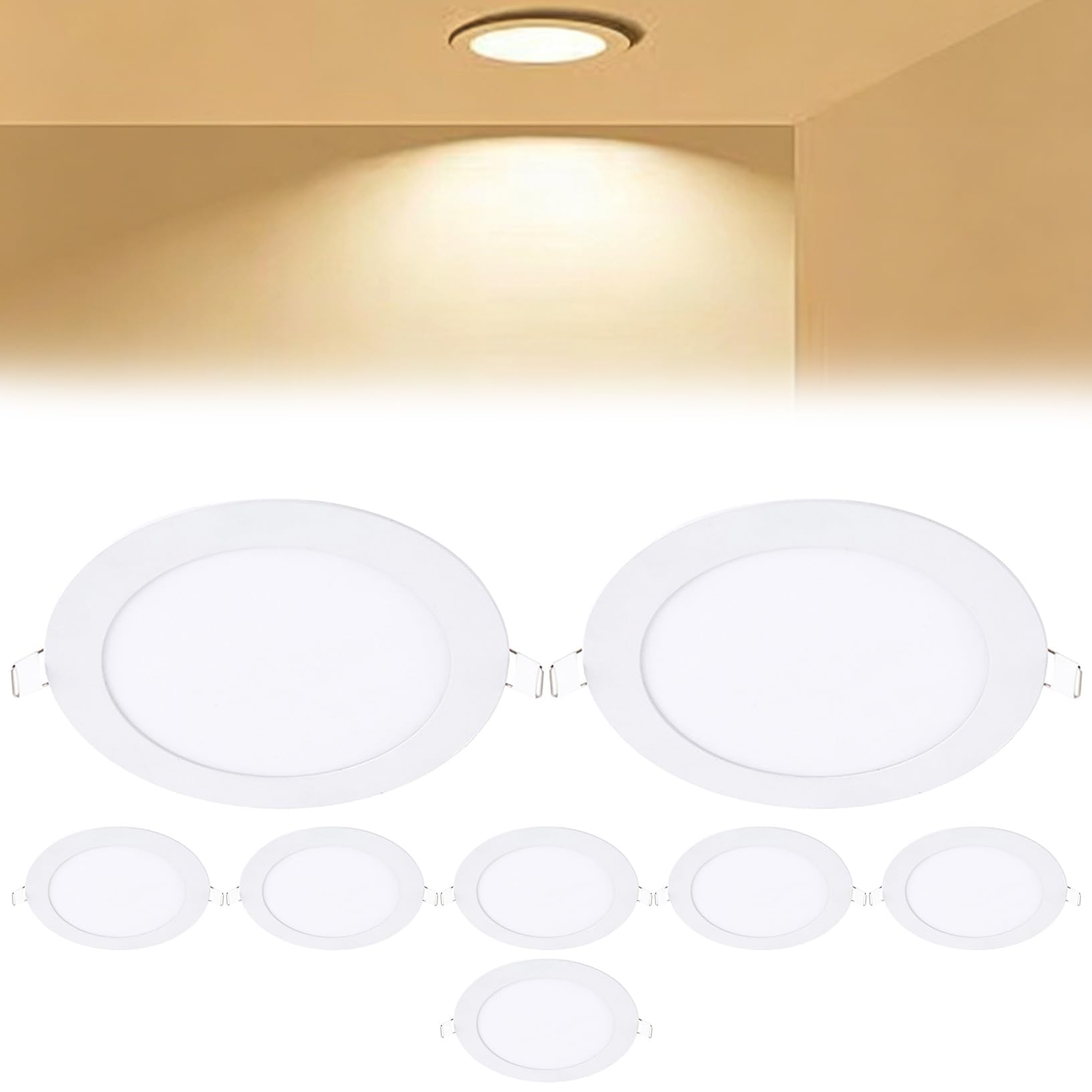 VOGHMOLD 12W Ultra Slim LED Downlight 7 inch, 3000K Recessed Ceiling Light, Cut Φ155-160mm, AC85-265V Flush Mount Spotlights Aluminum Round Panel Lights for Office Hallway, 8 Pack