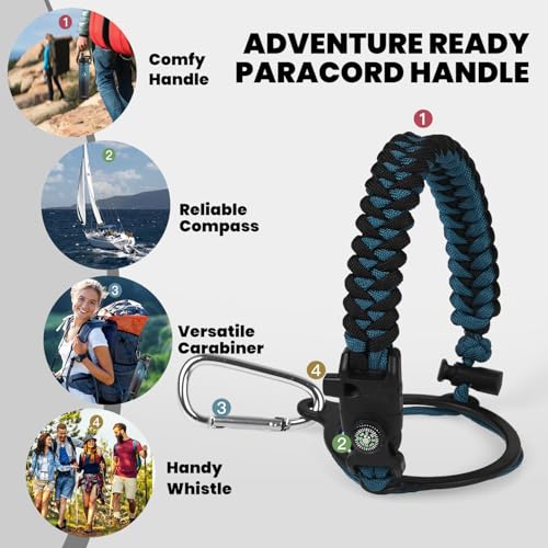 Image of RAYMYLO Insulated Water Bottle 24 oz, Triple Wall Vacuum Stainless Steel (Cold for 24Hrs, Hot for 12Hrs), Leak Proof & Non-BPA, Modern Water Flask Jug with Paracord Handle & Straw Spout Lids