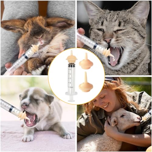 AIYVELU 8pcs Mini Schnuller und Spritze, Haustier Schnuller mit Spritze, Haustier Fütterung Silikon Schnuller Spritze für Welpen, Katzen oder andere Haustiere