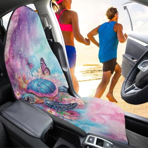 Image of Cute Turtle Seat Covers for Cars Protector Front Seats Only,Waterproof Bucket Towel Seat Covers for Trucks SUV Jeep,Fashion Auto Interior Easy to Install
