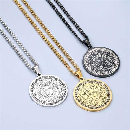PINK TOWN Ancient Greek Mythology Medusa Necklace Stainless Steel Snake Woman Medusa Pendant Necklace Greek Symbol Jewelry Pagan Mythology Statement Necklace Pendants for Men Women3
