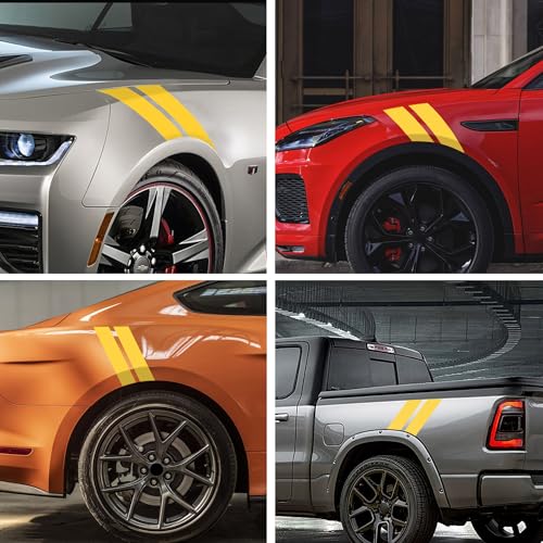 Image of TOMALL 2 Pair Racing Sport Stripe Vinyl Decals for Car Fender Hood Bumper Trunk Auto Stripe Graphic Stickers Decorations for Pickup Vehicle SUV Truck Off-Road (Yellow)