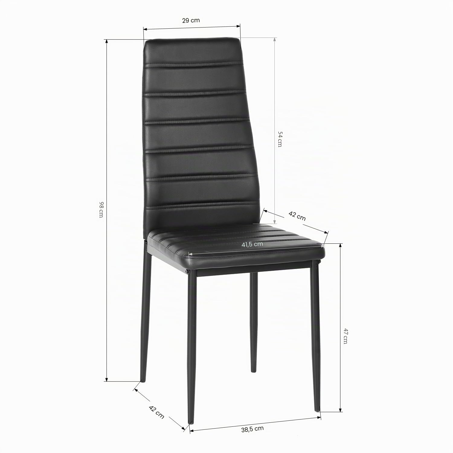 Juegos de 4 Sillas de Comedor, Silla Cocina, Silla salón, Kunstleder Bezug & hoher Rückenlehne - SGS geprüft -120KG, Stahlgestell, Adecuado para Sala de Estar, Comedor y Oficina(Negro, 4)
