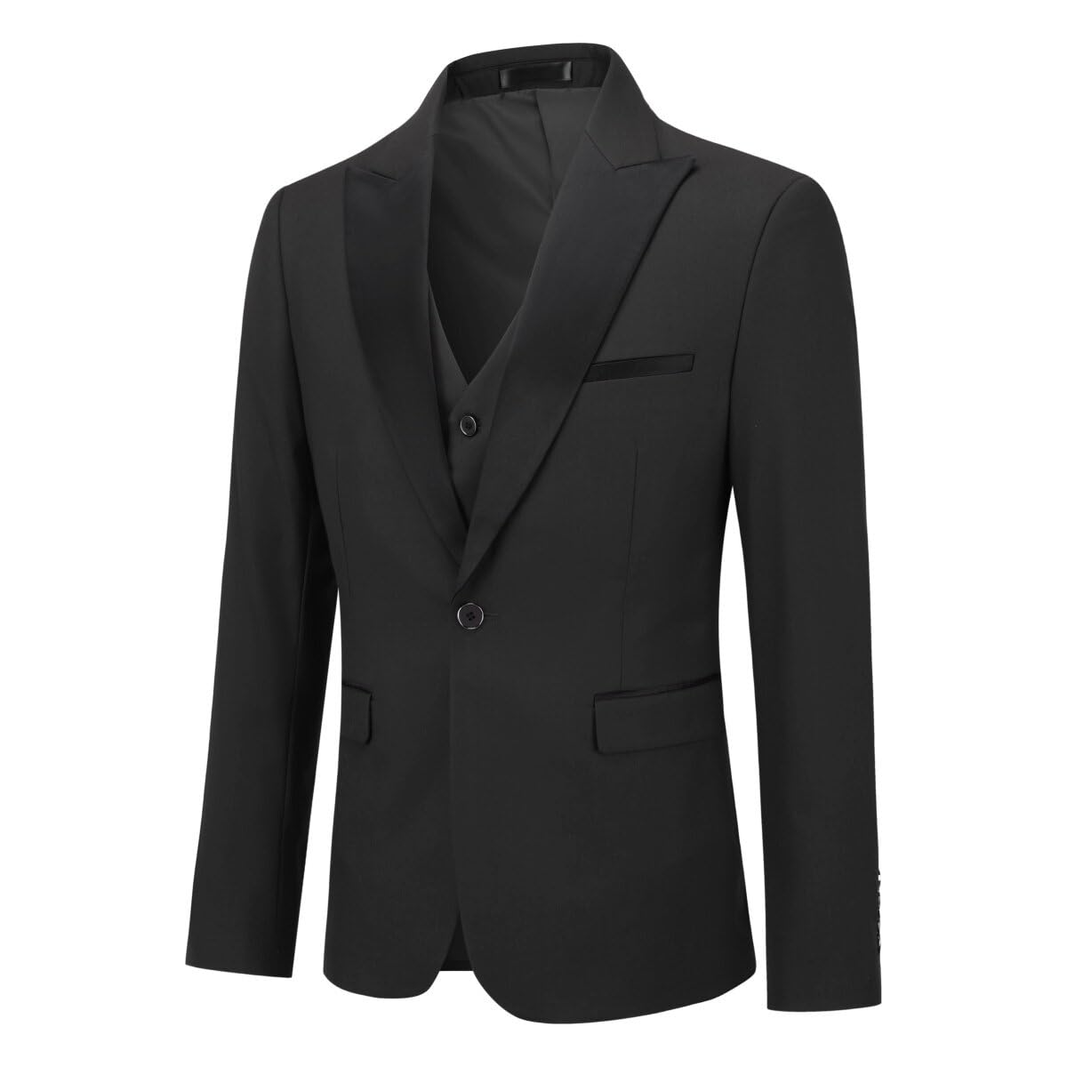 YOUTHUP Abito da Uomo Slim Fit a 3 Pezzi con Risvolto a Scialle Elegante Giacca da Smoking da Sposa con Gilet,Nero,L