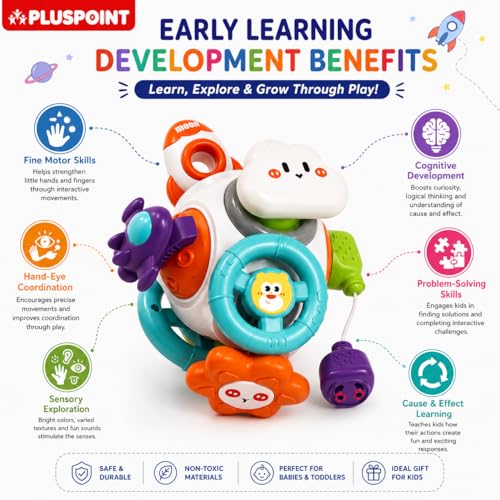 Image of PLUSPOINT Activity Busy Cube for Toddlers | Sensory Learning Toy for 18 Months+ Babies | Travel Plane & Car Activities | Educational Montessori Toy for Boys & Girls Age 2-3 Years | Birthday Gift