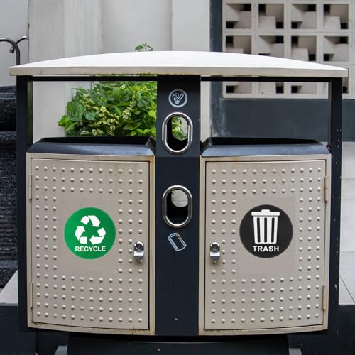Image of PATIKIL Trash Recycle Sticker, 6 Pcs 5 inch Dia Recycle Sign Decal Symbols Sticker Recycling Label for Trash Can Waste Management in Kitchens, Offices, Public Spaces