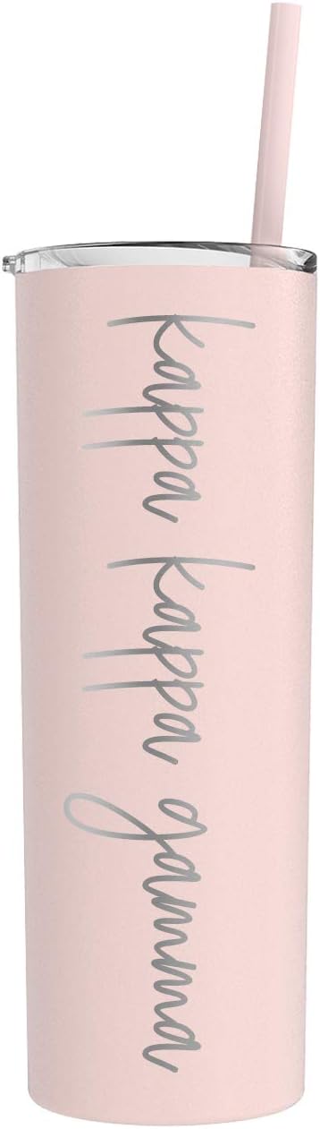 Go Greek Chic Kappa Kappa Gamma Laser Engraved Skinny Tumbler with Straw (Blush)