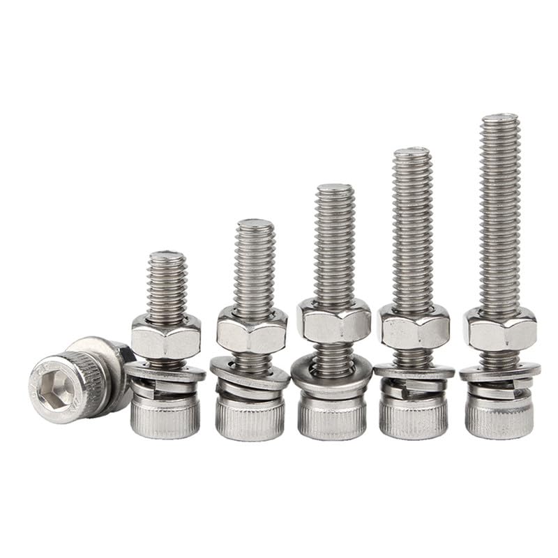 Stainless Steels 304 Cylindrical Head Washer Nuts Bolts Sets Socket Cap Cup Head Internal Hex Combination Screws M5 x 20mm 10 pcs