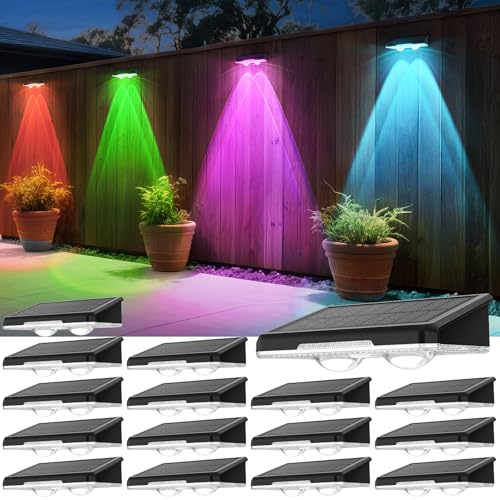 APILAB Solar Fence Lights Outdoor, 16 Pack, 7 Color Modes, IP65 Waterproof