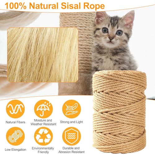 Natürliches Sisal Seil, 30M Sisalseil für Kratzbaum, Kratzbaum Seil für Katzen, Katzenspielzeug, Katzenseilzubehör, Sisal, Seil Kratzbaum, DIY, Gartendekoration