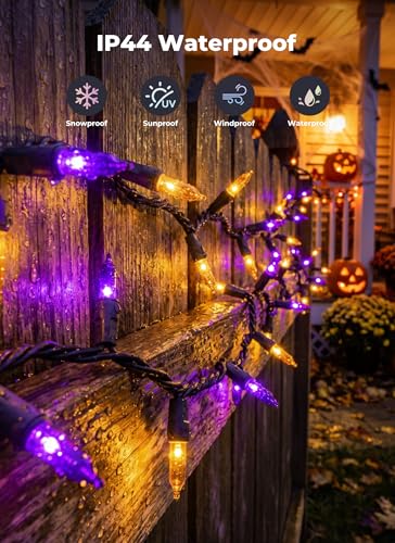 Image of Minetom Halloween String Lights Orange & Purple 100 Count 20 Feet Incandescent Bulb Mini Lights for Indoor Outdoor Garland Party Festival Haunted House Decoration