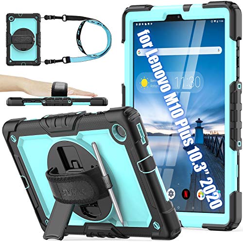 SEYMAC stock Coque pour Lenovo Tab M10 FHD Plus (2nd Gen) 10,3 Pouces, Coque de Protection Robuste avec Support Rotatif 360 / Dragonne Protecteur D'écran pour Lenovo M10 FHD Plus 10,3 (Bleu Ciel) Cover