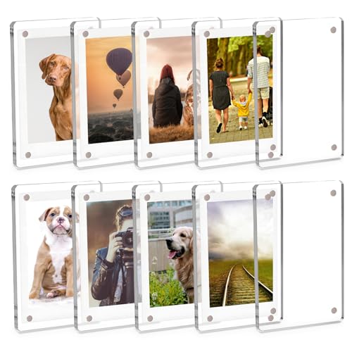 MaehSab 10 Pack Acrylic Refrigerator Magnet Picture Frames, High Transparency Clear Mini Fridge Frames for Instant Photos, 2.3 x 3.5 Inch Magnetic Frame for Refrigerator Display
