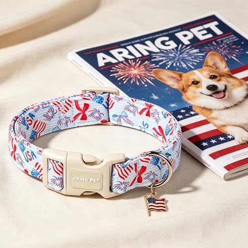 Image of ARING PET 4th of July Dog Collar, Cute Patriotic American Flag Doggy Collars for Puppy Small Medium Large Boy Girl Dogs Pet, for Independence Parades Outdoor Walking Hiking Picnic Daily Photos, XL