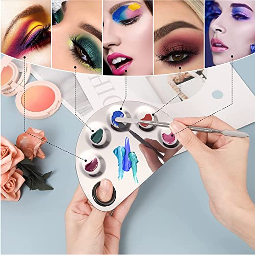 Image of Professional Stainless Steel with 5 Mixing Well Cosmetic Makeup, Nail Art, Foundation, Lipstick Blending Palette Tool with Spatula, Silver