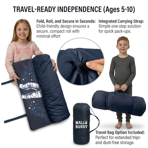 Image of Kids Sleeping Bag - 61 inch Extra-Long Slumber Bag with Detachable Pillow - All Seasons for Older Children & Girls - Large Portable Indoor Bedding for Home, Travel & Naps