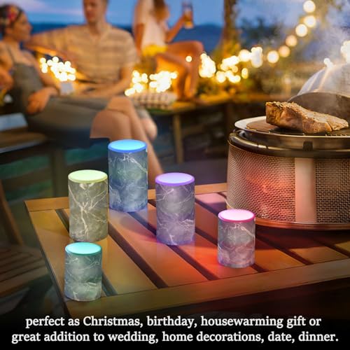 Image of Eionryn Dark Brown Marble Texture Flameless Candles Nature Stone Grains Battery Operated LED Candles with Remote Timer Electric Candles for Home Party Decor 2pcs