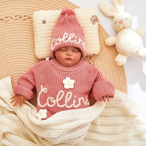 Personalized Baby Knit Sweater Custom Kids Sweaters with Handmade Embroidered Name Gift for Infant Toddler3