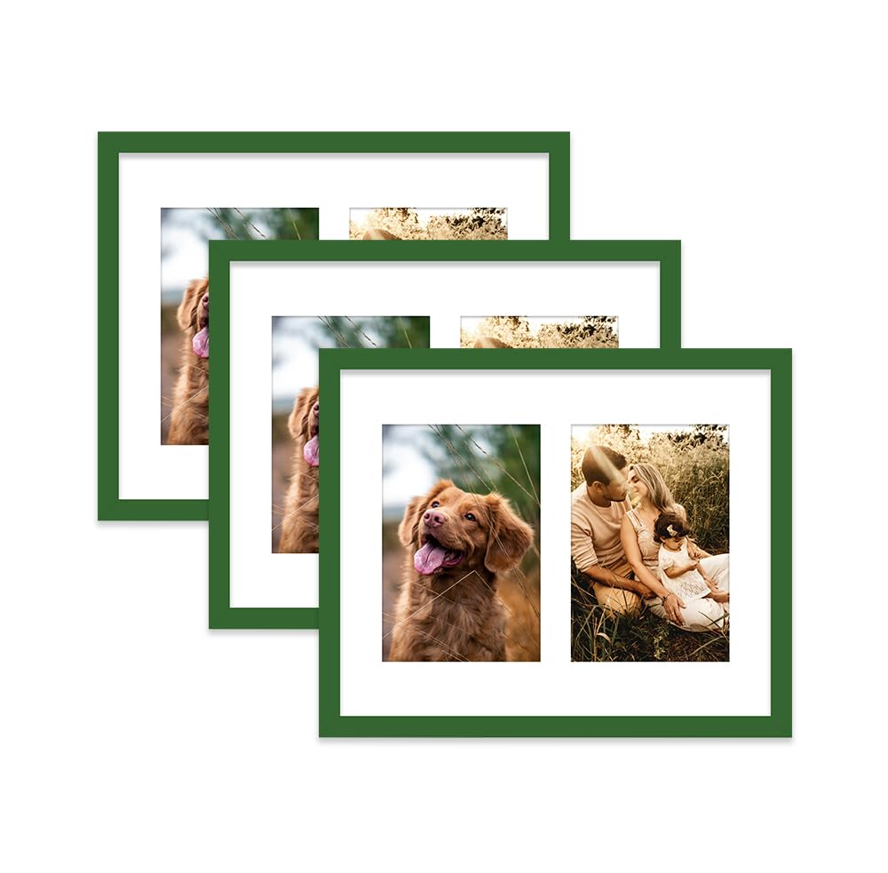 Green Multi Photo Frame - Holds 2 x 6x4 Pictures, Family Collage Picture Frame for Wall Display, 10x8 Frame size, Set of 3