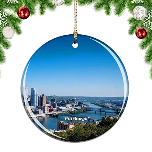 Weekino Pittsburgh Pennsylvania Skyline Architecture River Pennsylvania USA - Adorno para árbol de Navidad, decoración colgante para colgar en la ciudad, viajes, colección de recuerdos, porcelana de