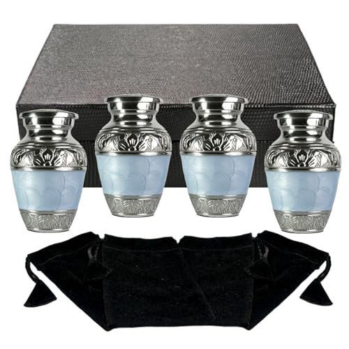 Image of Small Urns for Human Ashes Keepsake - Mini Urns for Ashes - Handcrafted Keepsake Urns - Sky Blue Small Urn for Ash - Set of 4 Memorial Ash Holders