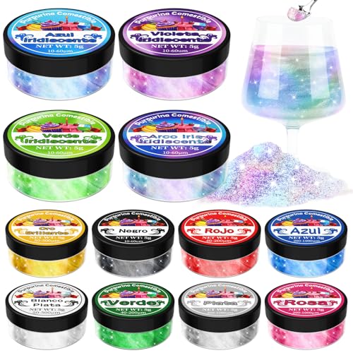 Purpurina Comestible - 12 Colores Purpurina Comestible Reposteria (5g Cada Uno), Glitter Comestible Reposteria, Colorante Alimentario Sin Olor, Ideal Para Chocolate, CóCteles, Fresas Y Pasteles.