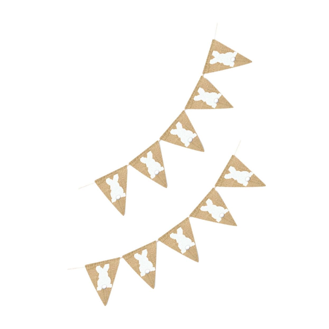 2pcs Rabbit Pulls The Flag Easter Banner Decor Easter Banner Garland Swallow Tail Pennant Easter Bunny Banner Hanging Banner for Easter Banners Swallowtail White Decorate Linen