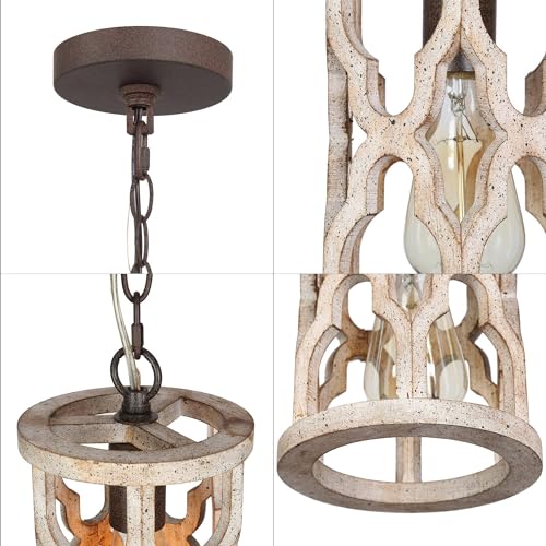 Image of KSANA Wood Pendant Light, Farmhouse Rustic Cage Lantern Hanging Light Fixture for Kitchen Island, Foyer, Hallway, Bedroom and Entryway
