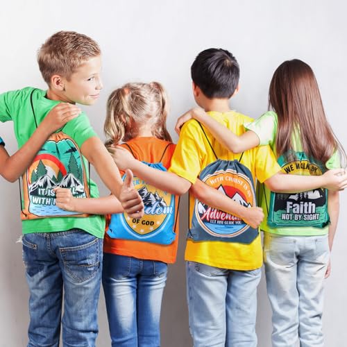 24 Pcs Christian Bags Religious Drawstring Bags Faith Adventure Drawstring Backpacks Bulk Large Religious Gifts for Sunday School Church Graduation Themed Party Favors 6